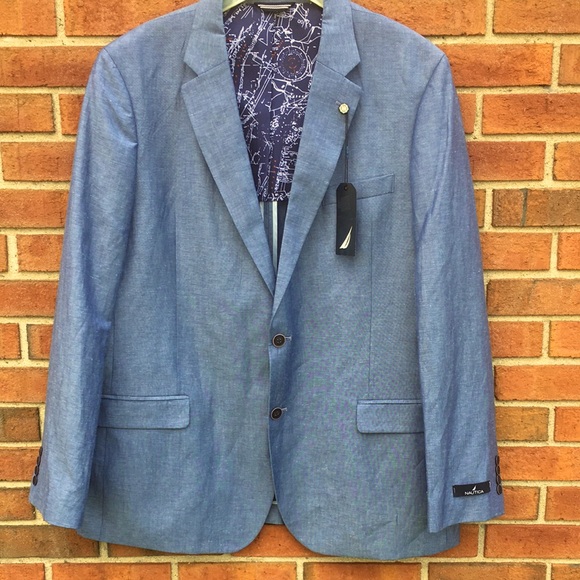 NWT Nautica Briell Mid Blue Linen Blend Sport Coat Blazer size 46L